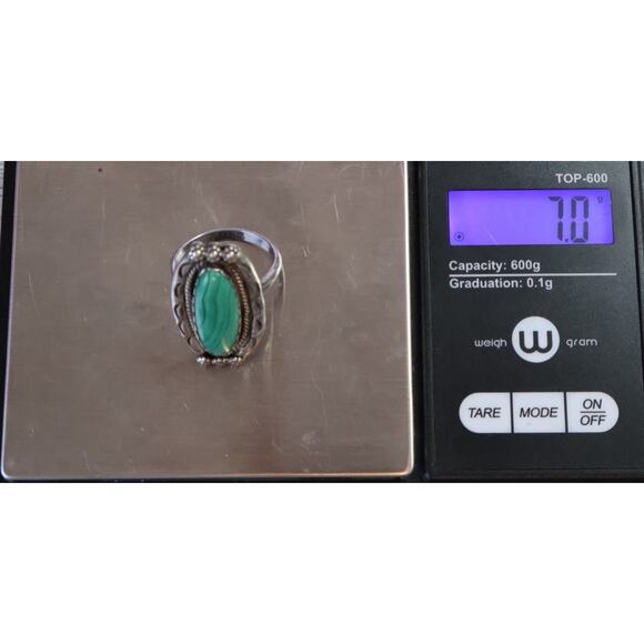 Handcrafted Malachite & Sterling Silver Rings Navajo LY Sterling Malachite Ring 7G / Sz 8
